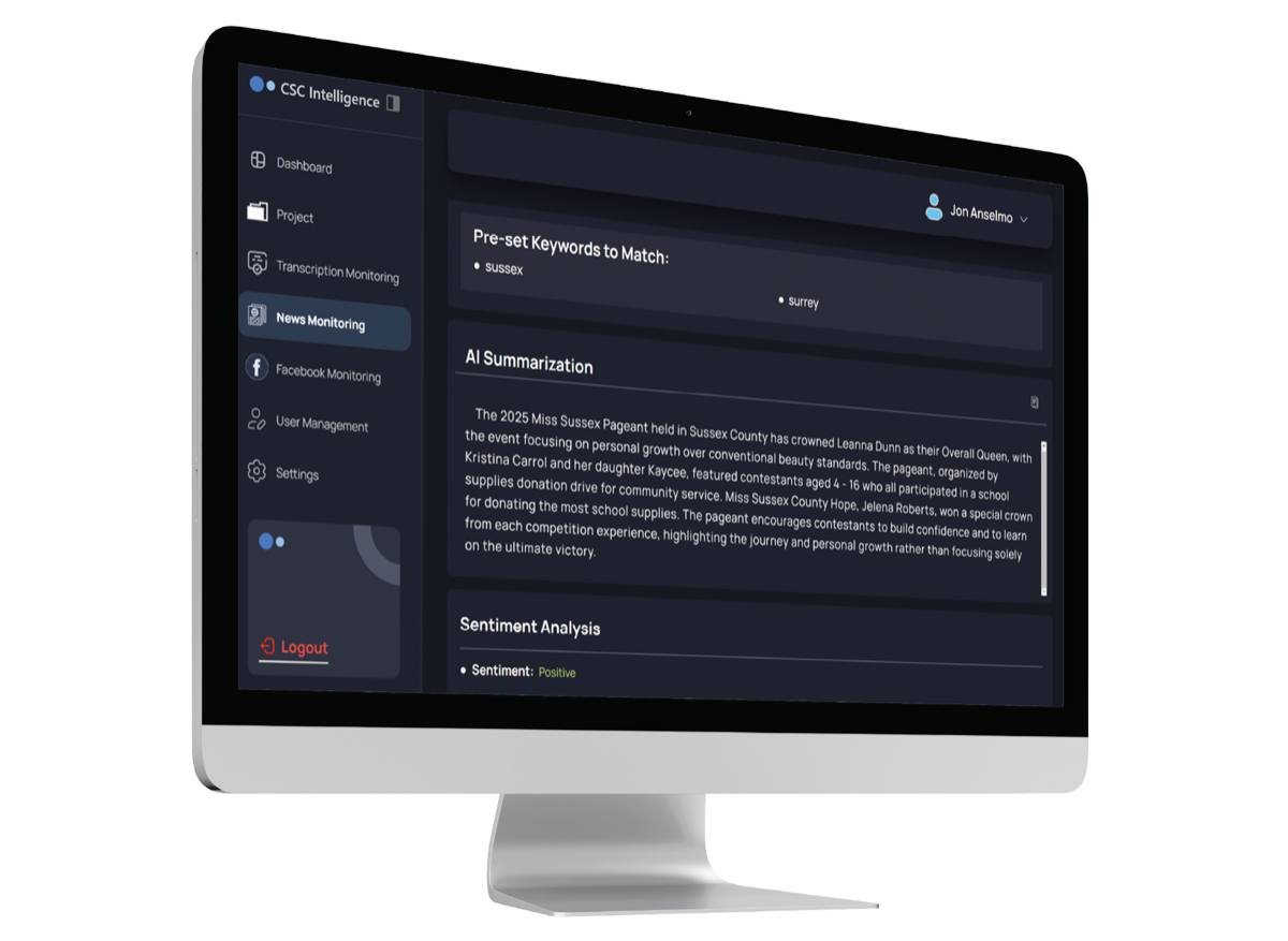 Government meeting intelligence view in the CSC Intelligence Platform
